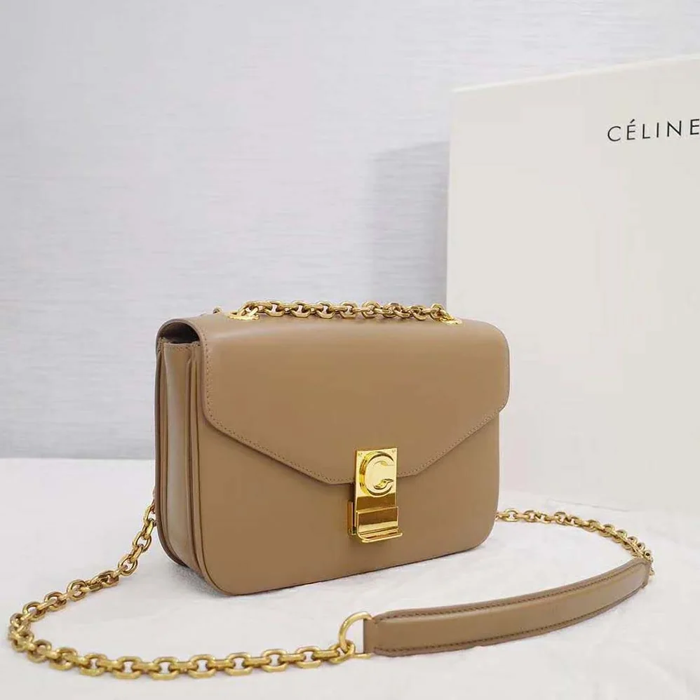 Celine Medium C Bag in Shiny Calfskin Leather for Women in Sandy Celine Medium C Bag in Shiny Calfskin Leather for Women in Sandy