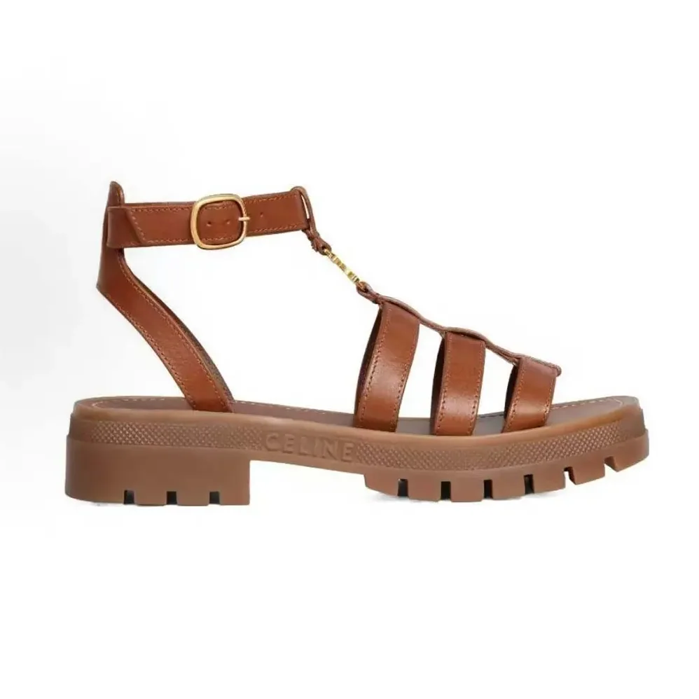 Celine Clea Triomphe Gladiator Sandal in Calfskin for Women in Vegetal Tanning