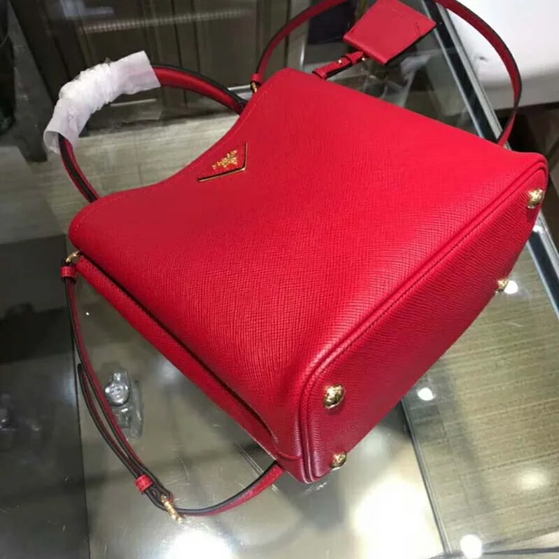 Prada Double Medium Bag in Saffiano Leather for Women in Red Prada Double Medium Bag in Saffiano Leather for Women in Red