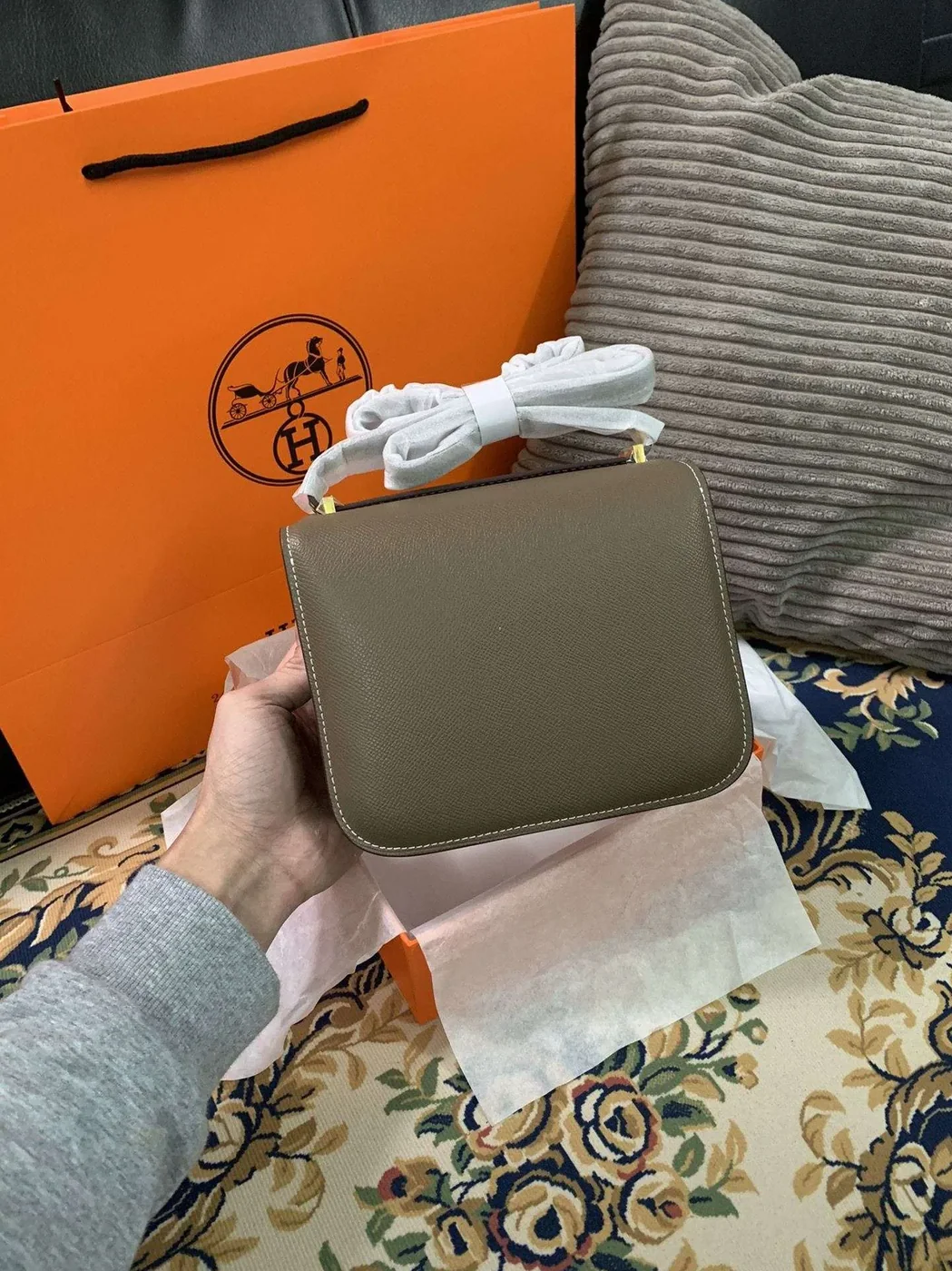 Hermes Constance 18 Crossbody Bag in Khaki Green Gold Hardware