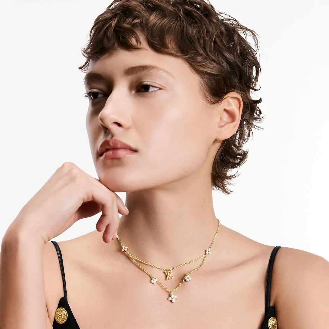 Louis Vuitton LV Floragram Necklace White Gold Hardware