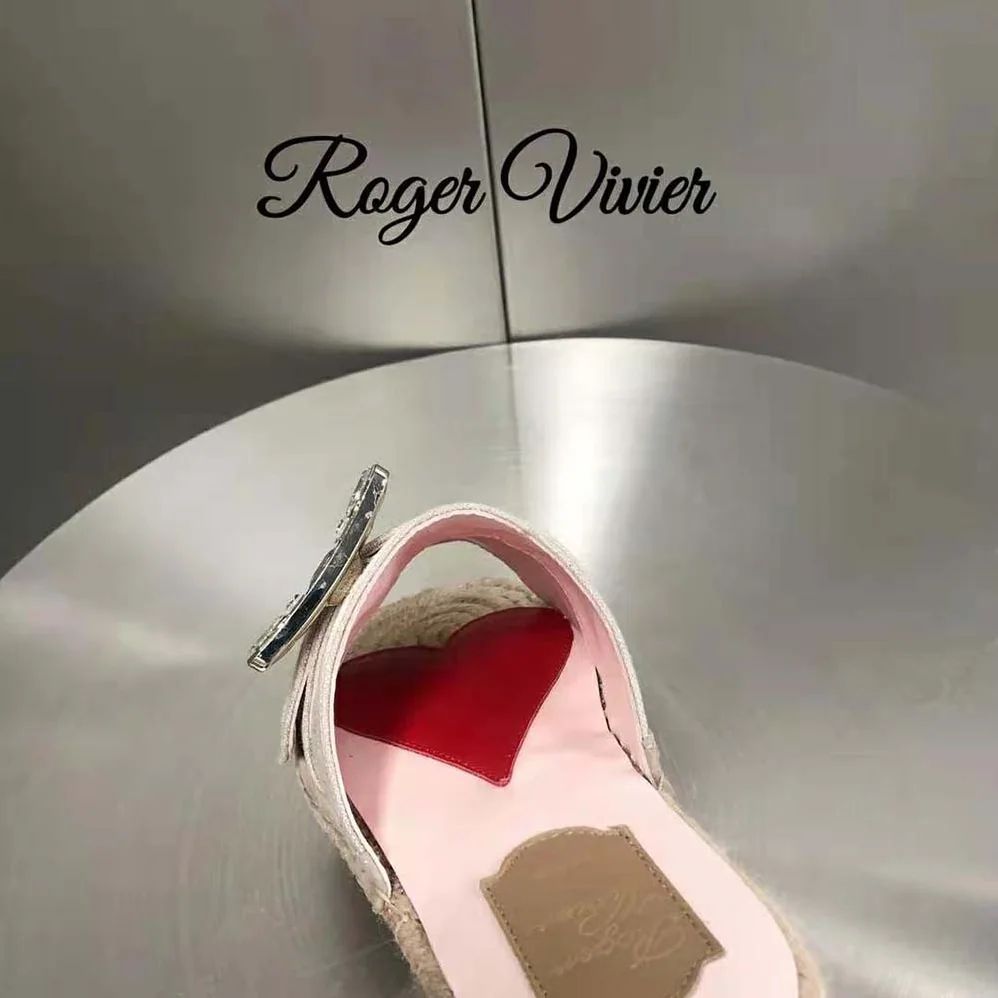 Roger Vivier Strass Buckle Espadrille Mules in Soft Leather for Women Roger Vivier Strass Buckle Espadrille Mules in Soft Leather for Women