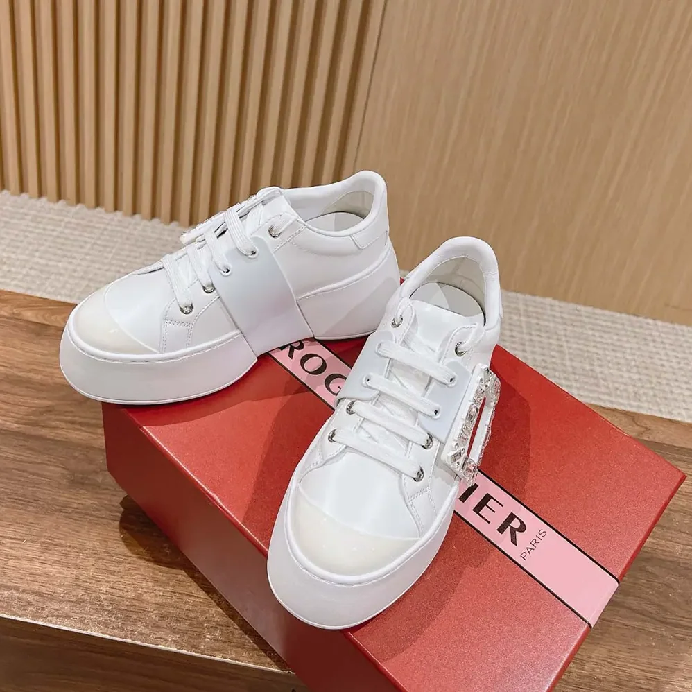 Roger Vivier Viv Skate Sneakers In Calfskin Nappa Leather White for Women Roger Vivier Viv Skate Sneakers In Calfskin Nappa Leather White for Women