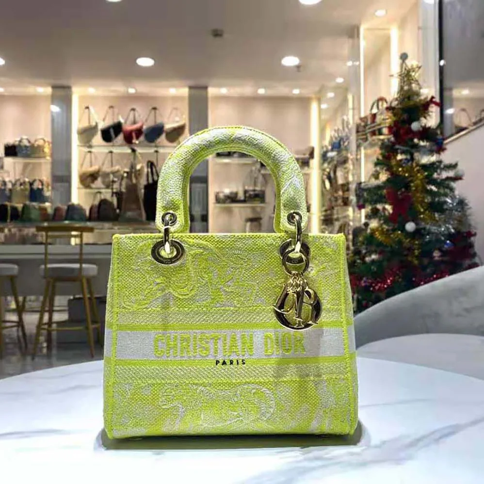 Dior Medium Lady D-lite Bag Lime Toile de Jouy Reverse Embroidery for Women