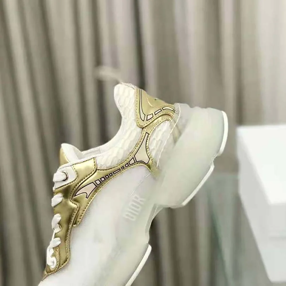 Dior Vibe Sneaker White Mesh and Gold for Women in Tone Leather Dior Vibe Sneaker White Mesh and Gold for Women in Tone Leather