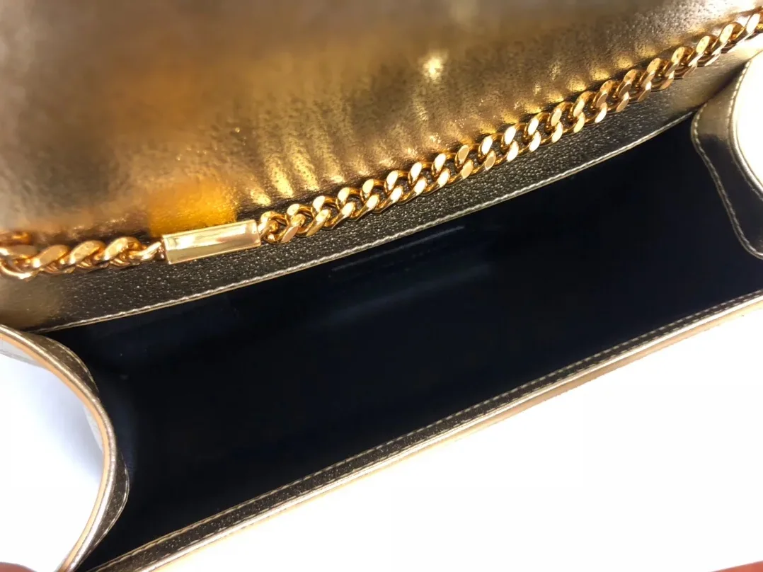 Saint Laurent Kate Chain Wallet With Tassel in Yellow Copper