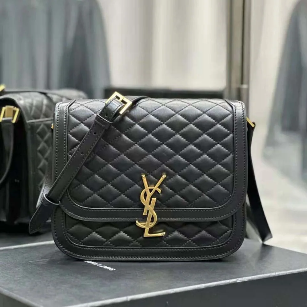 Saint Laurent YSL Solferino Medium Supple Satchel in Quilted Lambskin for Women in Black