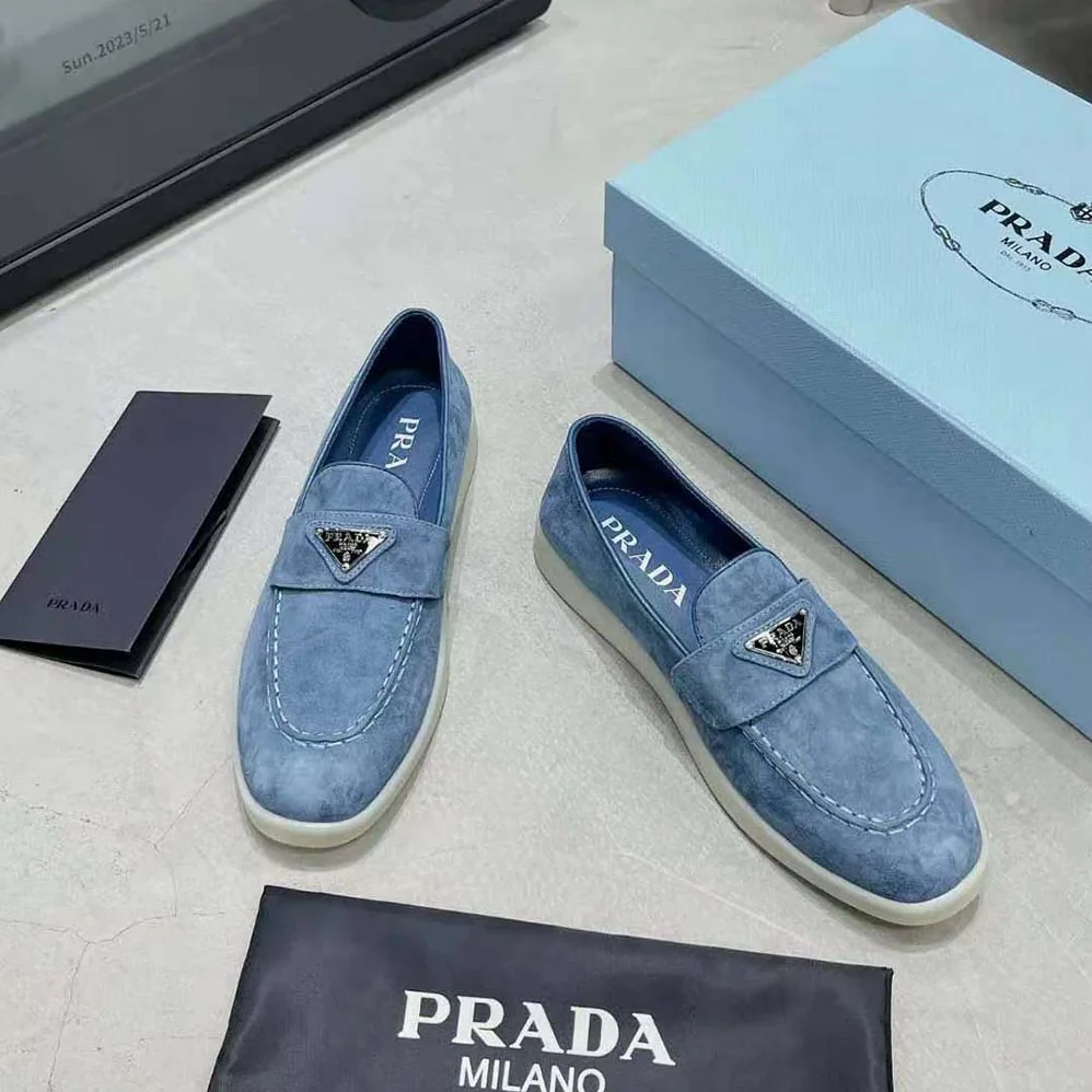 Prada Suede Loafers with Enameled Triangle Logo for Men