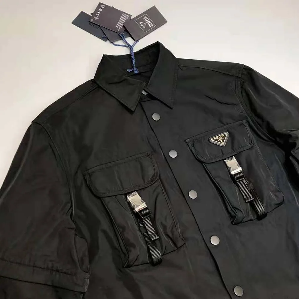 Prada Defined by an Oversized Fit and Large Patch Pocket with Strap Re for Women in Nylon Shirt