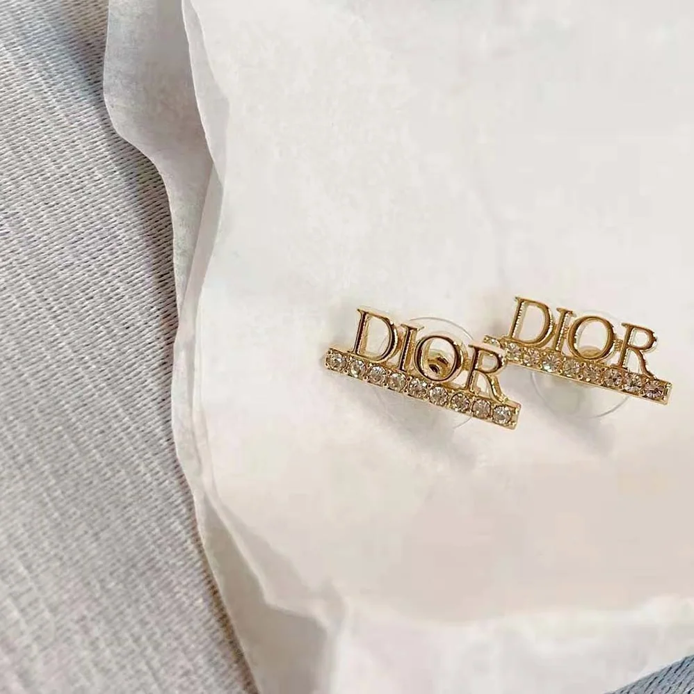 Dior Dio(r)evolution Stud Earrings Gold-Finish Metal and White Crystals for Women