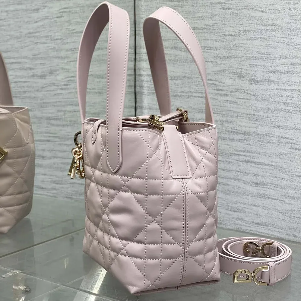 Dior Small Dior Toujours Vertical Tote Bag Pale Pink Macrocannage Calfskin for Women