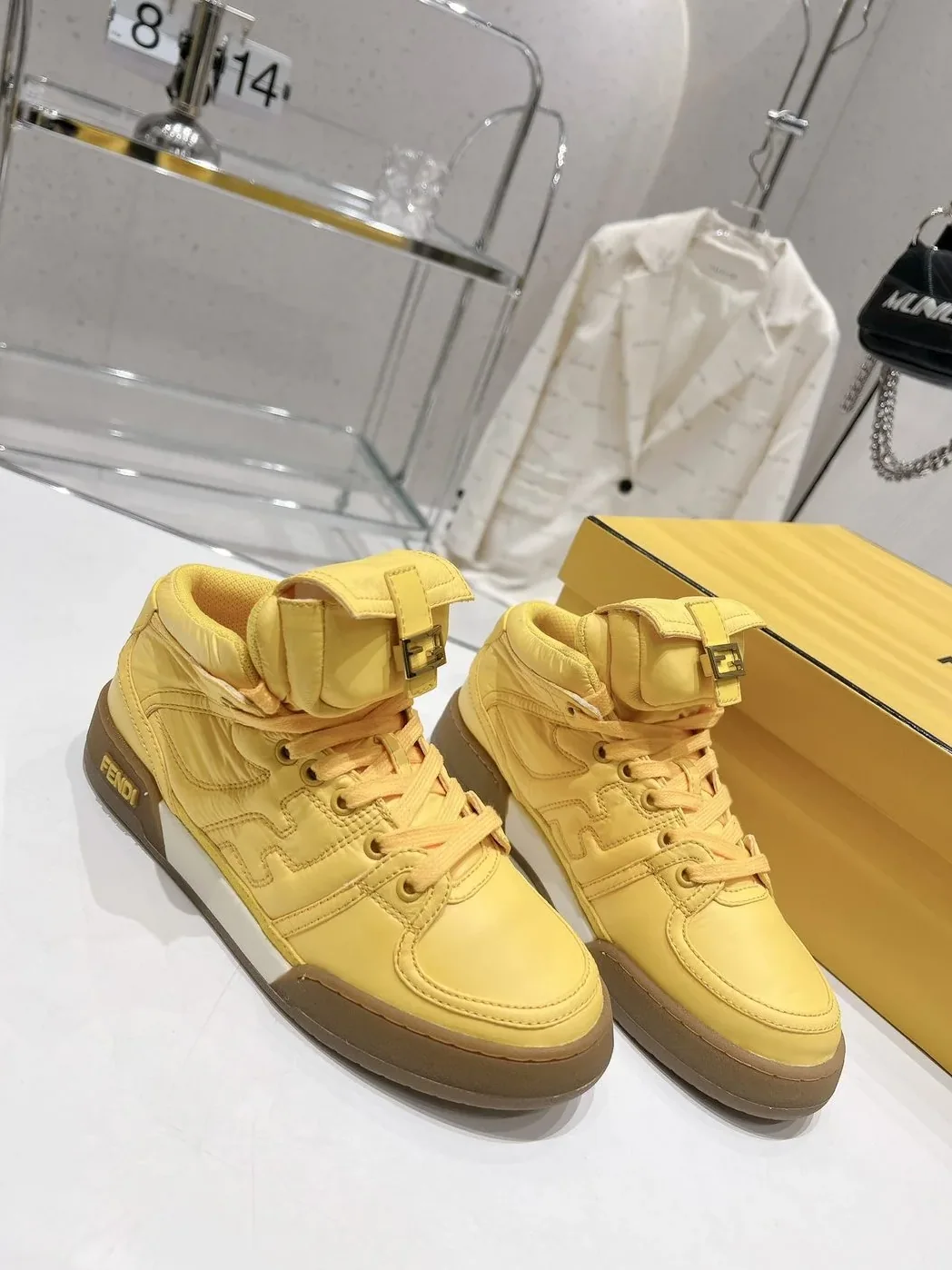 FD Fendi Match Lace-Up High in Top Sneakers Yellow