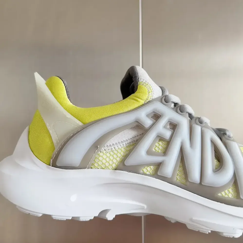 Fendi Tag Sneakers Yellow Technical Mesh Running Sneakers for Men Fendi Tag Sneakers Yellow Technical Mesh Running Sneakers for Men