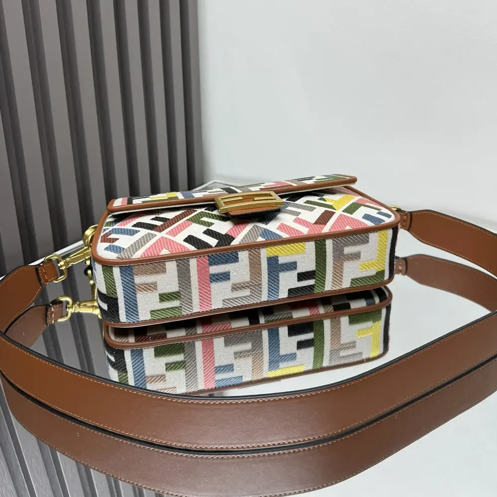 Fendi Baguette Canvas Bag with Multicolor FF Embroidery for Women