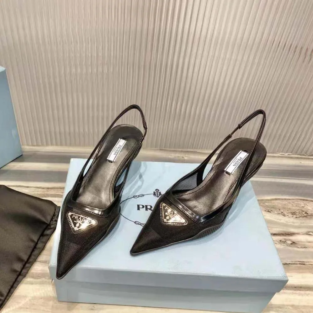 Prada Mesh Fabric Slingback Pumps for Women in Black