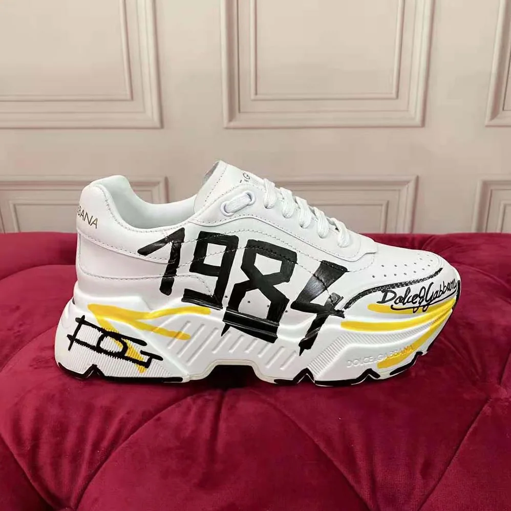 Dolce Gabbana D&G Calfskin Nappa Daymaster Sneakers for Women in Yellow