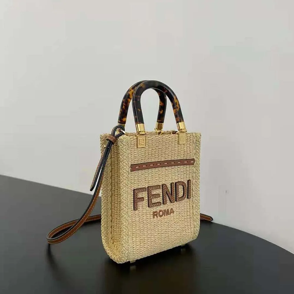 Fendi Mini Sunshine Shopper Natural Straw Mini for Women in Bag