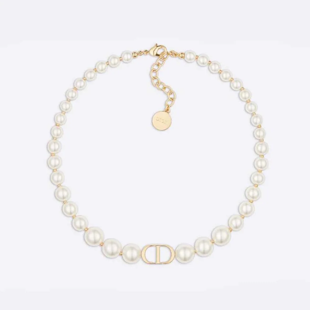Dior 30 Montaigne Choker Gold-Finish Metal and White Resin Pearls for Women Dior 30 Montaigne Choker Gold-Finish Metal and White Resin Pearls for Women