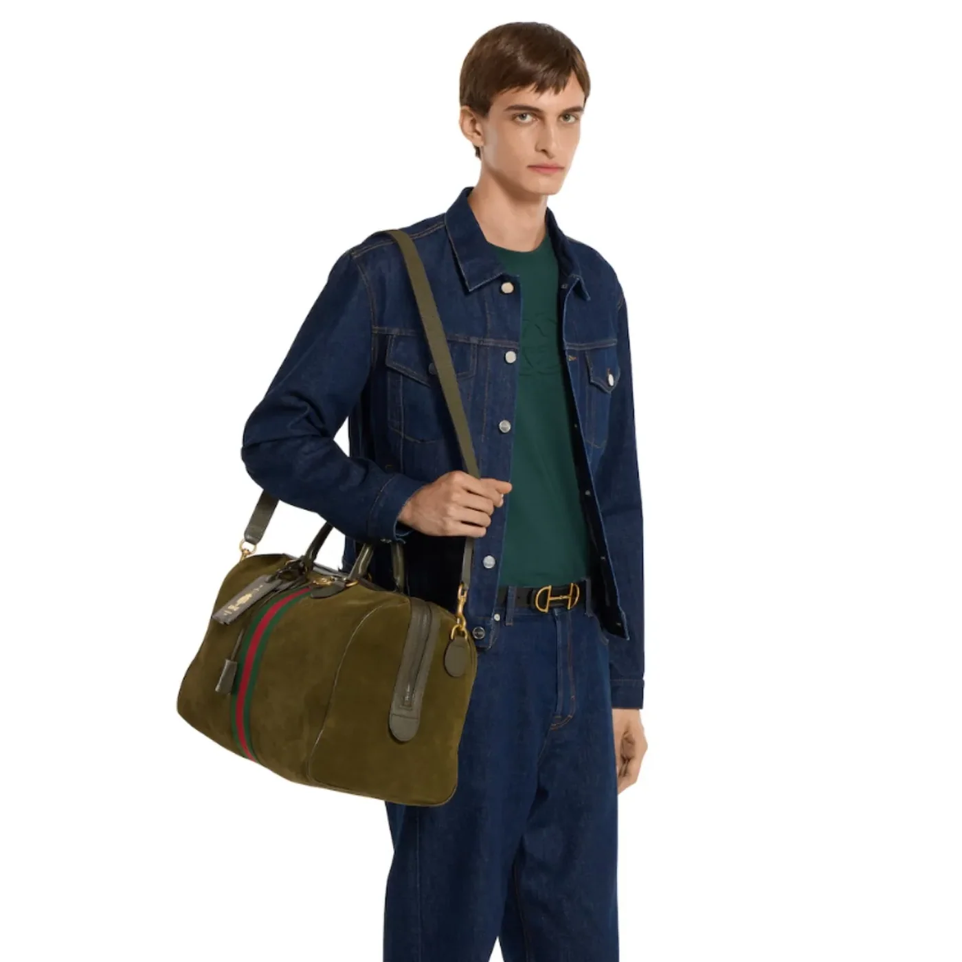 Gucci Savoy Medium Duffle Travel Bag in Dark Green Gold Hardware