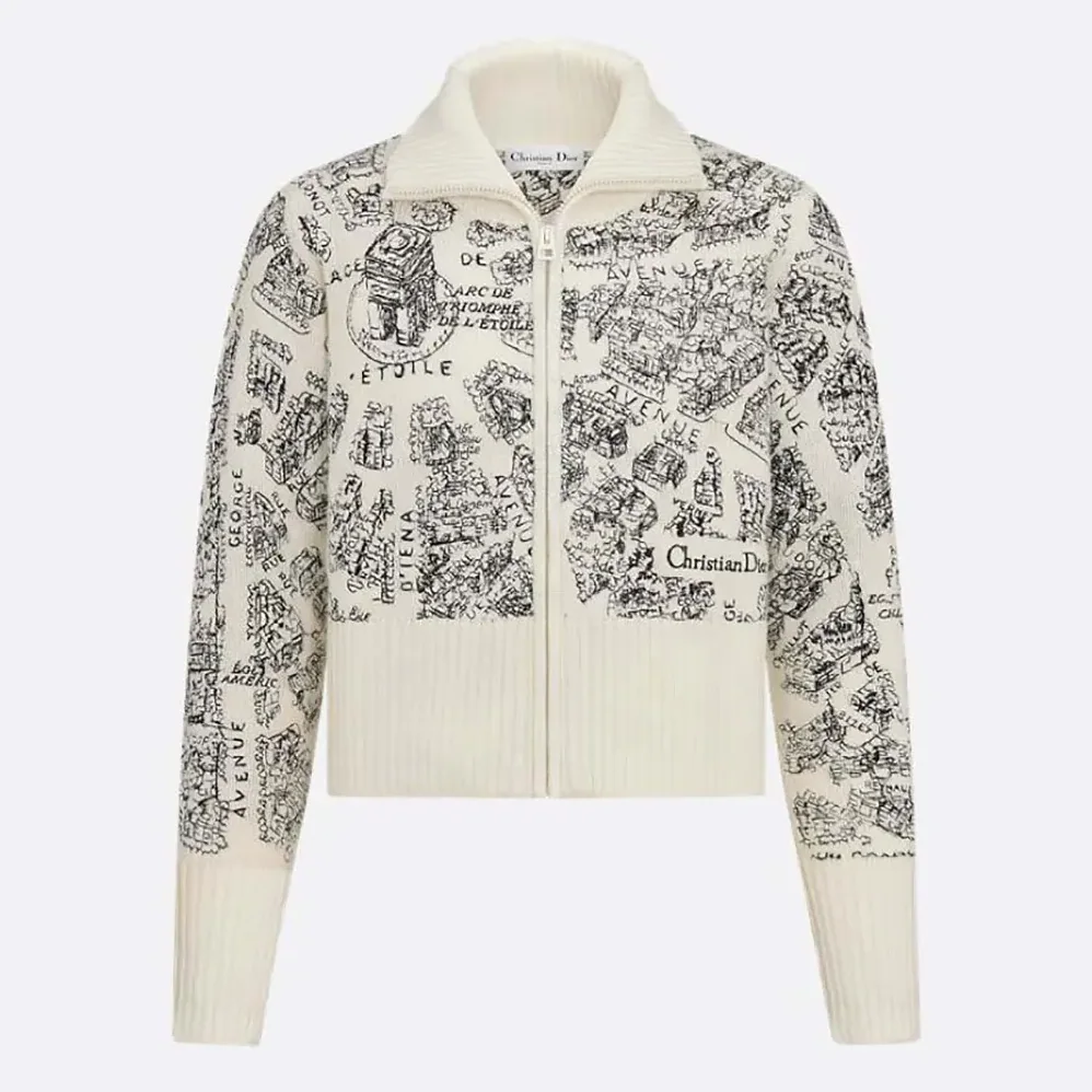 Dior DiorAlps Mock-Neck Cardigan White and Black Wool and Cashmere Knit for Women