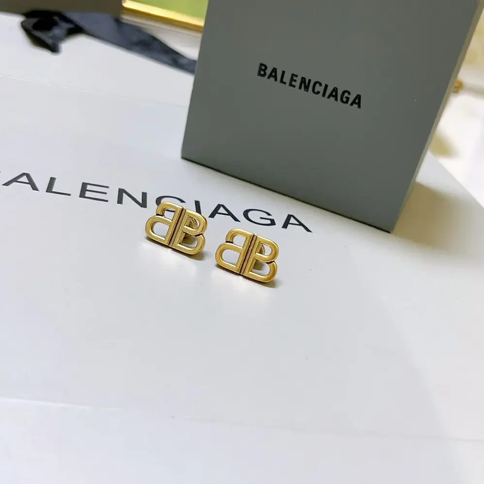 Balenciaga Monaco Stud S Earrings in Antique Gold for Women