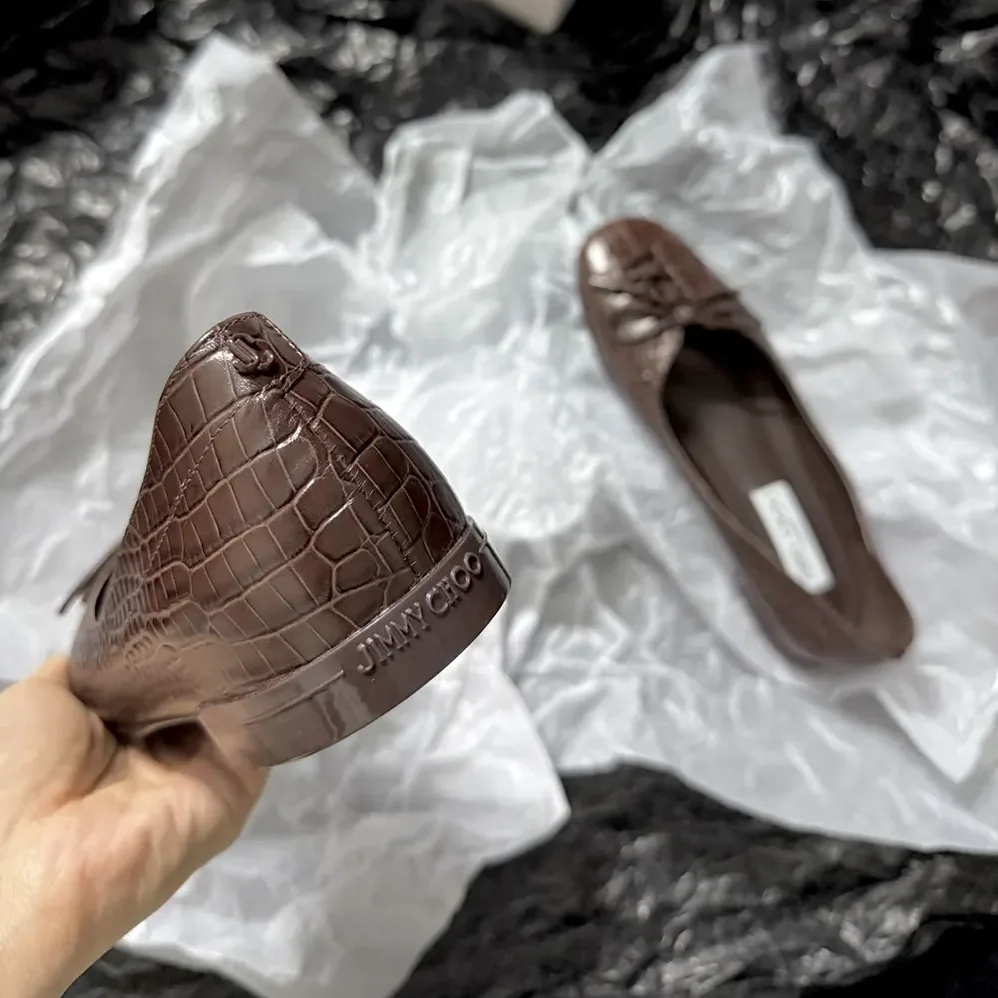 Jimmy Choo Scarlett Ballerina Chocolate Croc Embossed Leather Ballerina Flats for Women Jimmy Choo Scarlett Ballerina Chocolate Croc Embossed Leather Ballerina Flats for Women