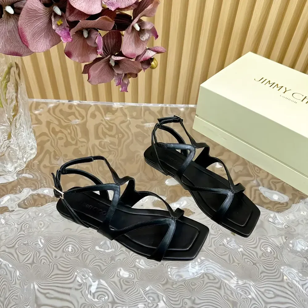 Jimmy Choo Ayla Flat Black Nappa Leather Flats for Women Jimmy Choo Ayla Flat Black Nappa Leather Flats for Women