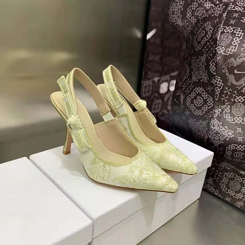 Dior J'Adior Slingback Pump White and Gold for Women in Tone Cotton Embroidered