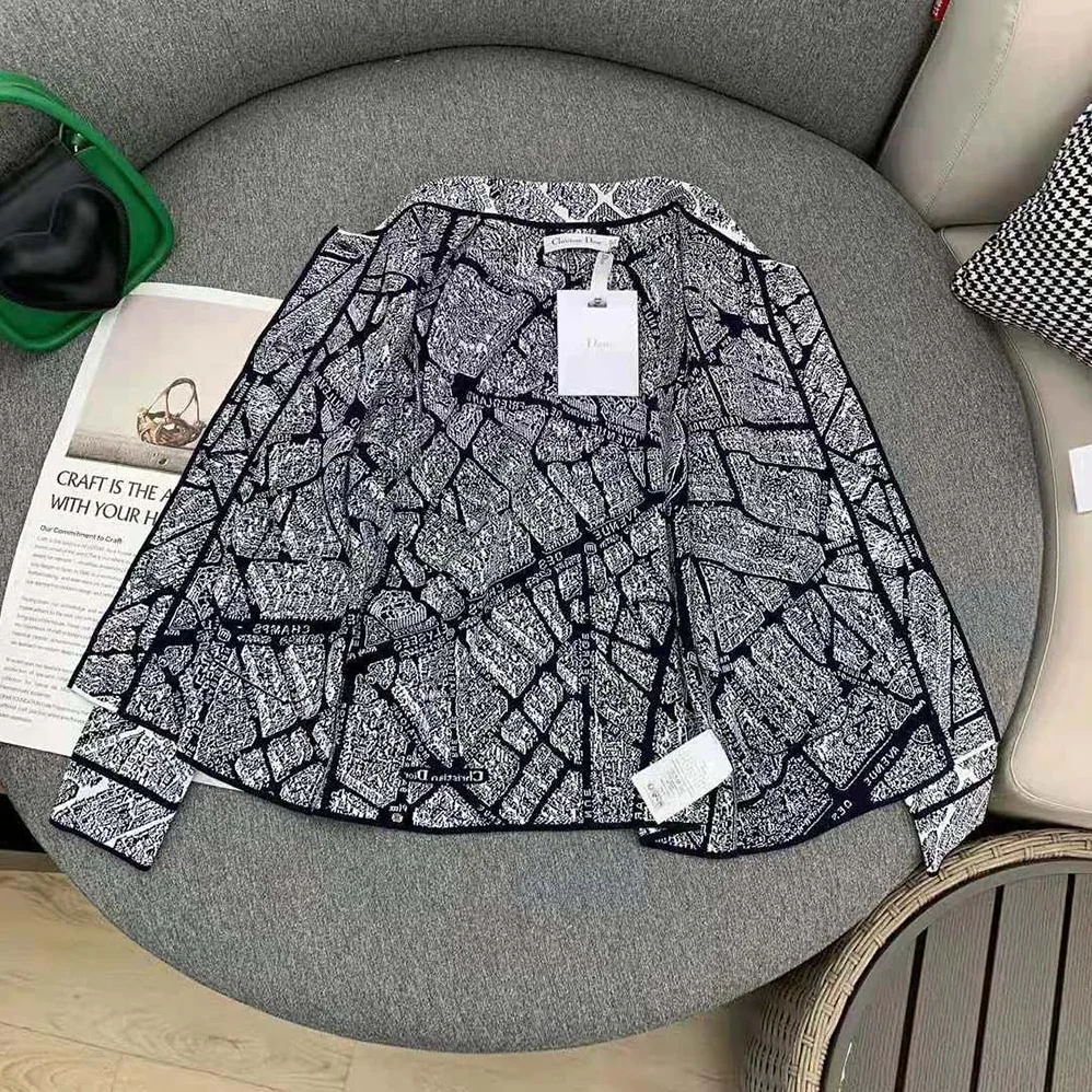 Dior Cropped Jacket White and Black Technical Mesh with Plan De Paris Motif for Women