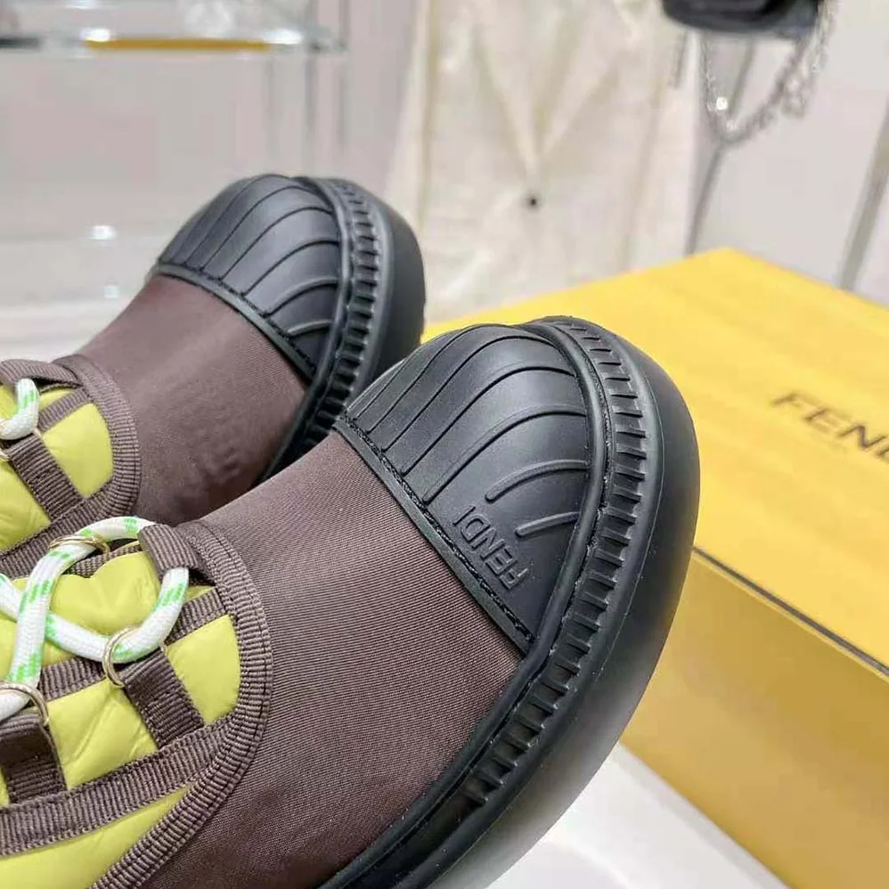 Fendi Domino Acid Green Nylon Biker Boots for Women Fendi Domino Acid Green Nylon Biker Boots for Women