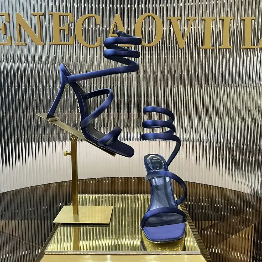 Rene Caovilla Cleopatra Midnight Blue Satin Sandal 105 for Women