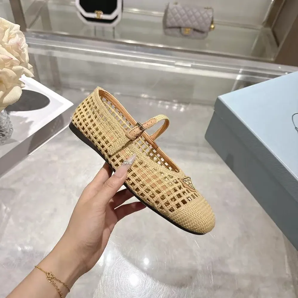 Prada Crochet Ballerinas for Women in Quartz Prada Crochet Ballerinas for Women in Quartz