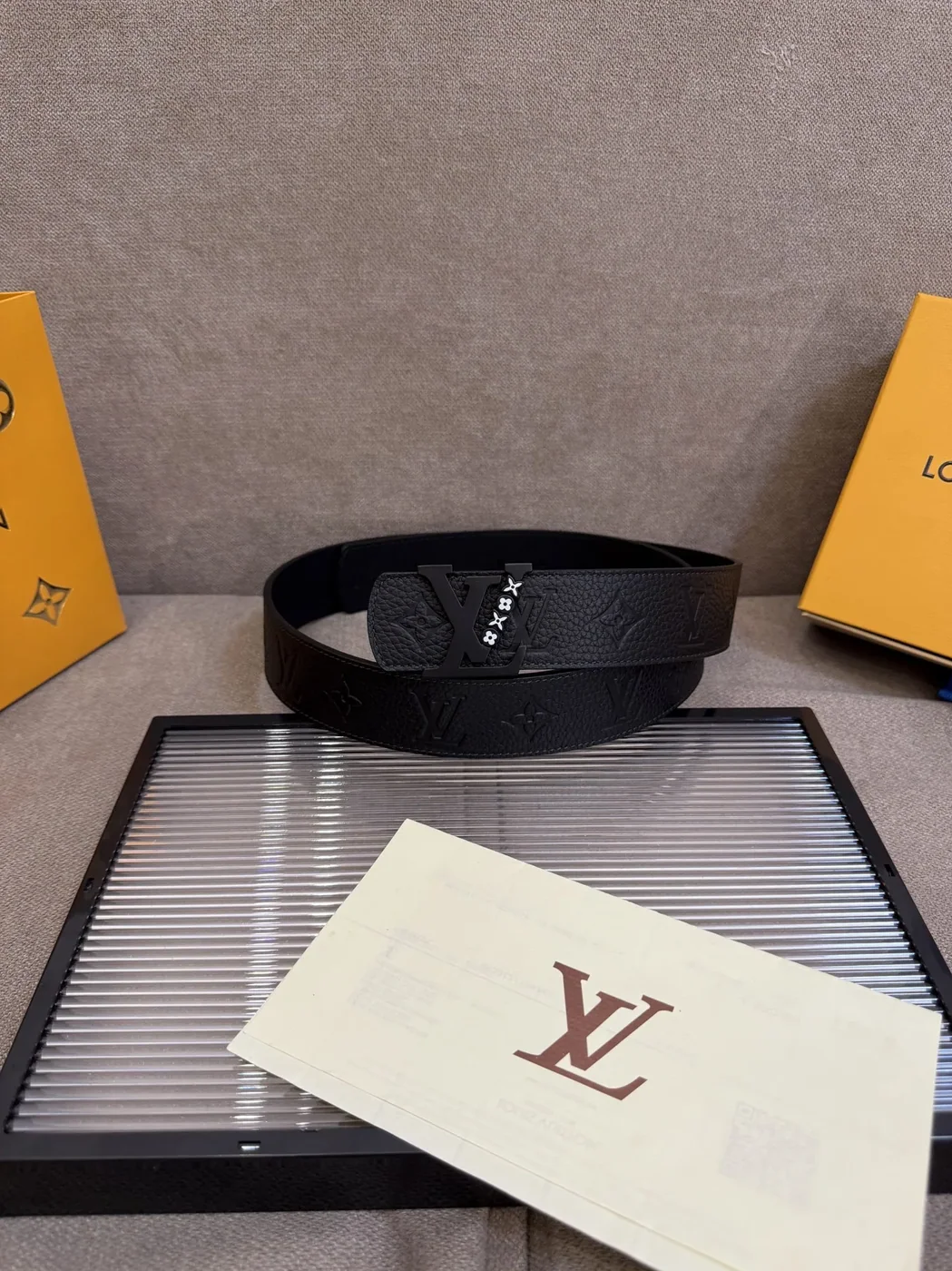 Louis Vuitton LV Initiales Embossed Monogram Pattern Belt Black