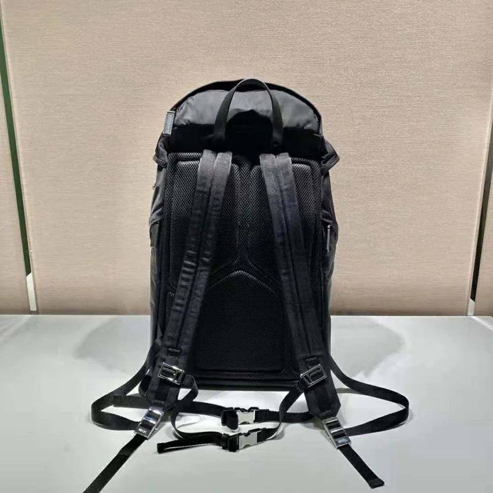 Prada Re-Nylon and Saffiano Leather Backpack with Triangle Logo for Unisex in Black