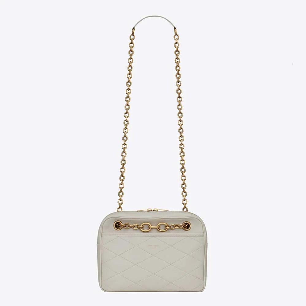 Saint Laurent YSL Le Maillon Small Chain Bag in Quilted Lambskin for Women in White