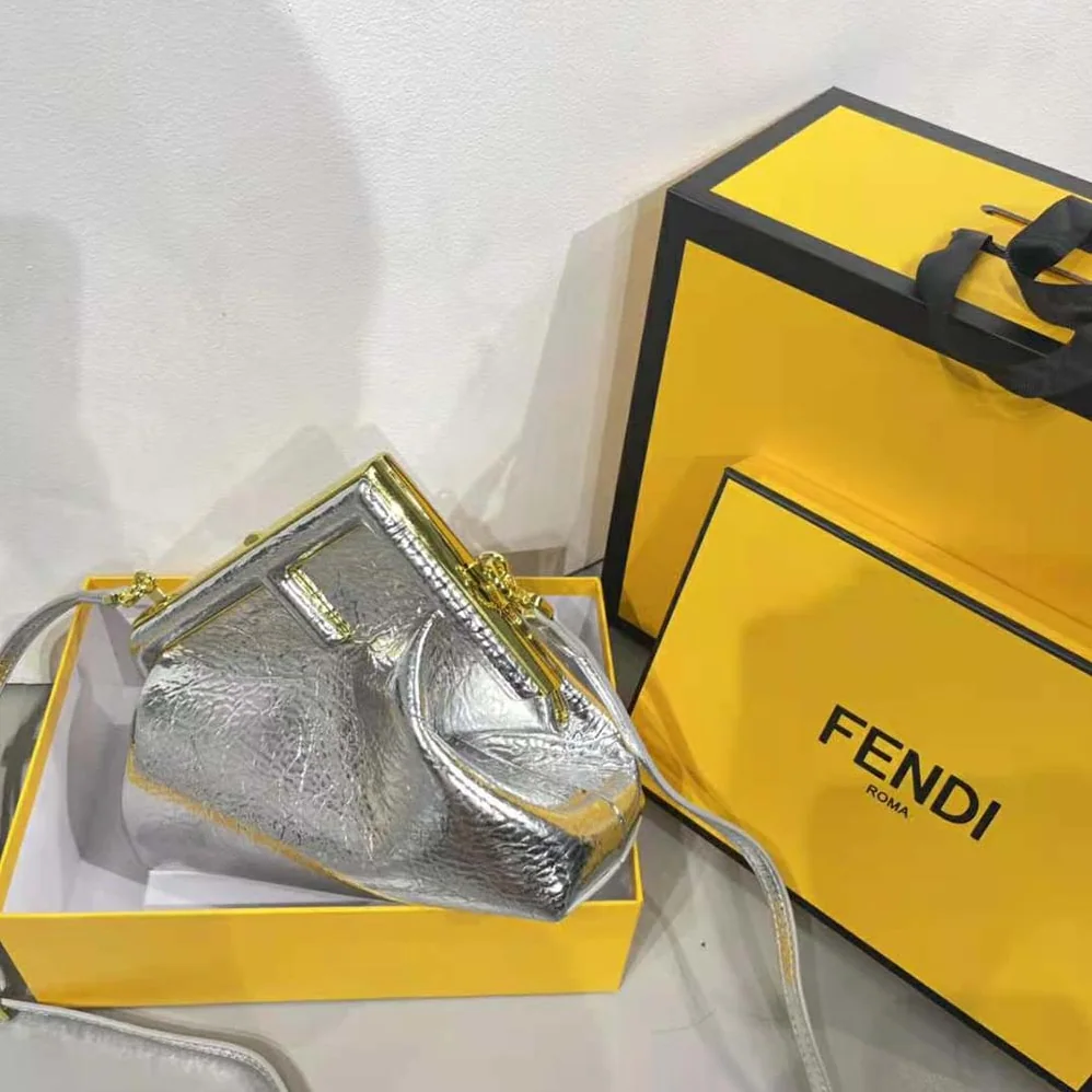 Fendi First Small Silver Laminated Leather Bag for Women Fendi First Small Silver Laminated Leather Bag for Women