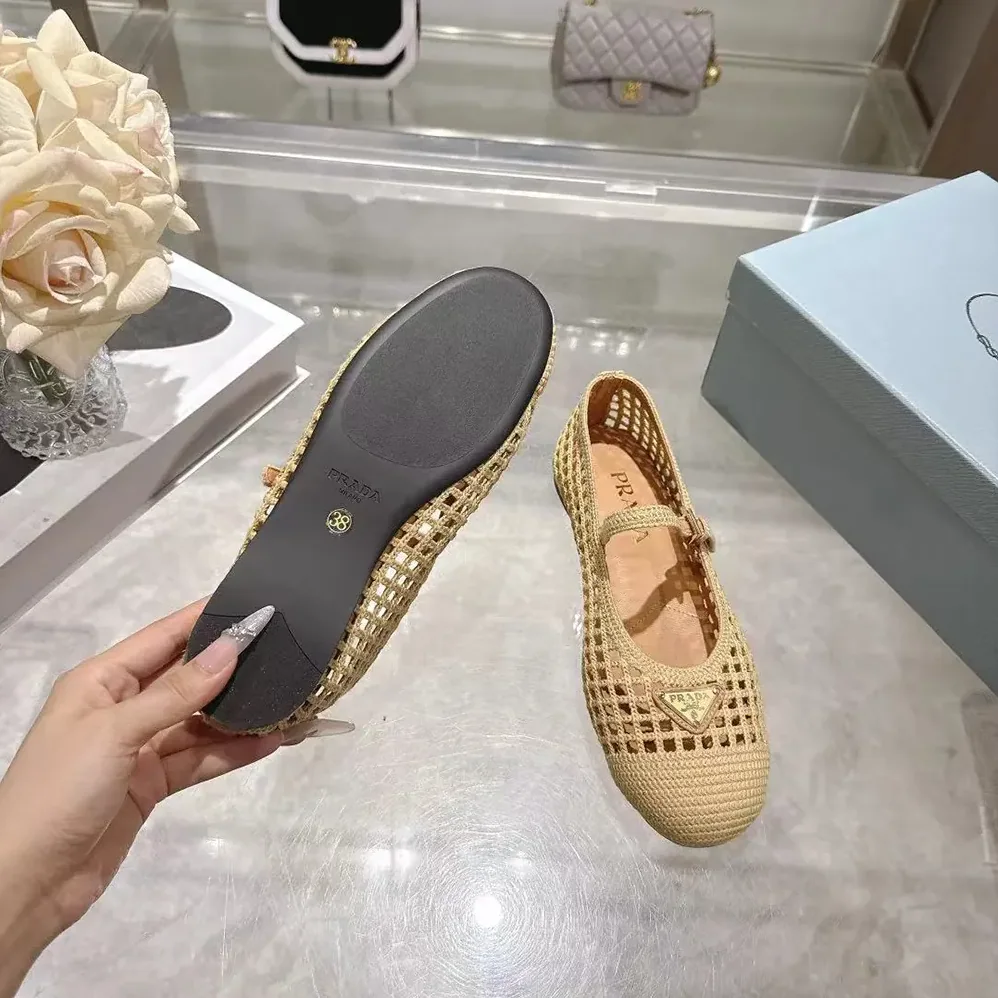 Prada Crochet Ballerinas for Women in Quartz Prada Crochet Ballerinas for Women in Quartz