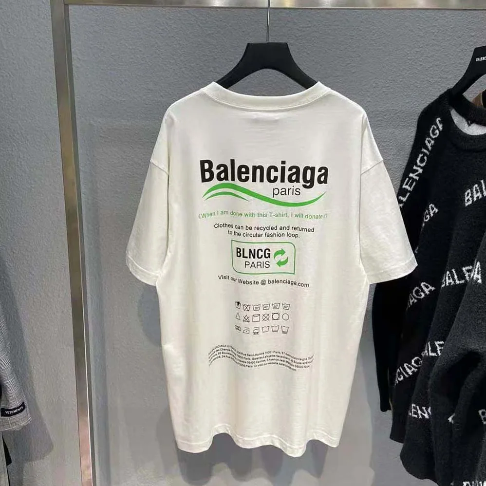 Balenciaga Dry Cleaning Boxy T-Shirt in White and Green Vintage Jersey for Women