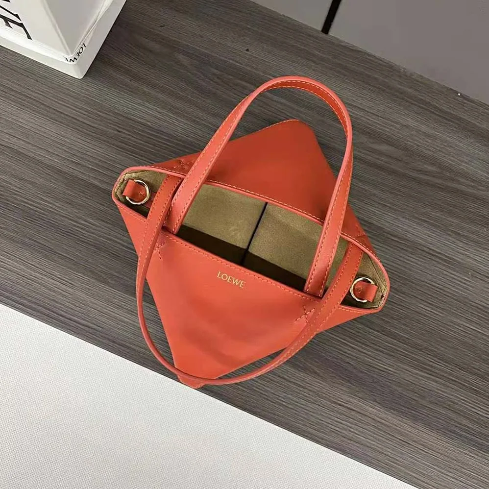 Loewe Mini Puzzle Fold Tote in Shiny Calfskin for Unisex in Orange
