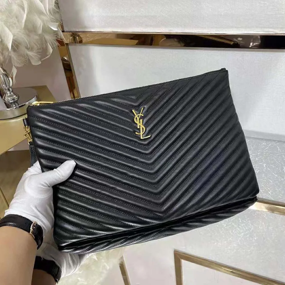Saint Laurent YSL Monogram Document Holder in Matelasse Leather for Women in Black