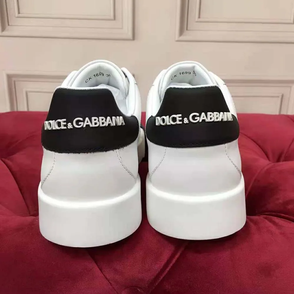 Dolce Gabbana D&G Portofino Sneakers in Nappa Leather and Rubber Toe-Cap for Women in Black