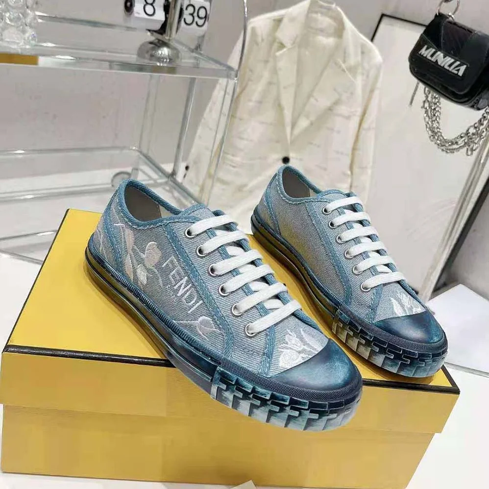 Fendi Domino Light Blue Denim Low Tops for Men