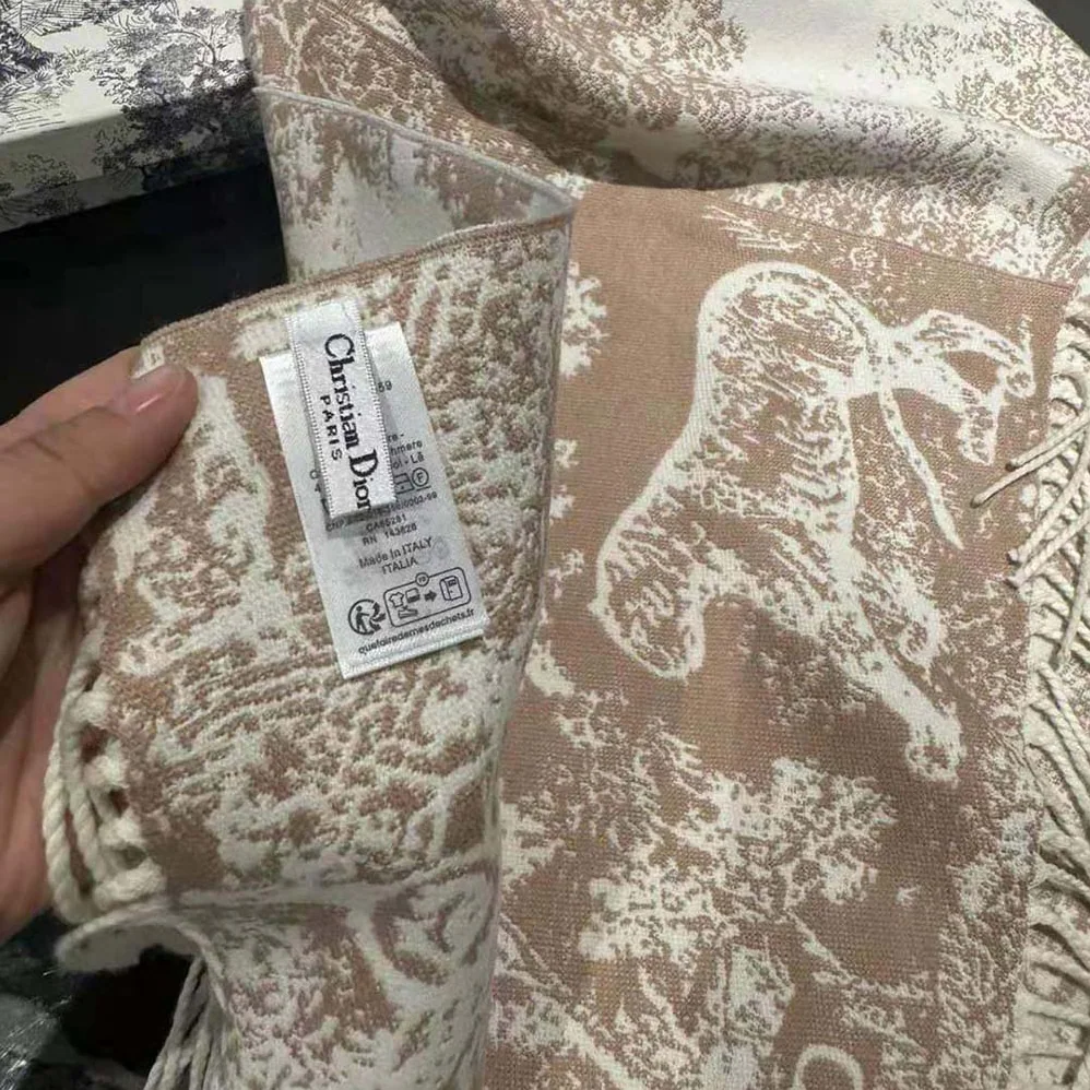 Dior Toile De Jouy Sauvage Scarf Rose Des Vents Cashmere and Wool for Women