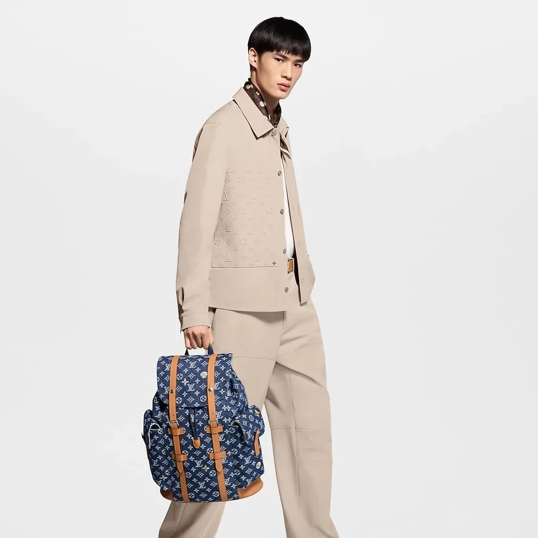 Louis Vuitton Christopher MM Backpack / Blue Monogram Flowers Denim Silver Hardware