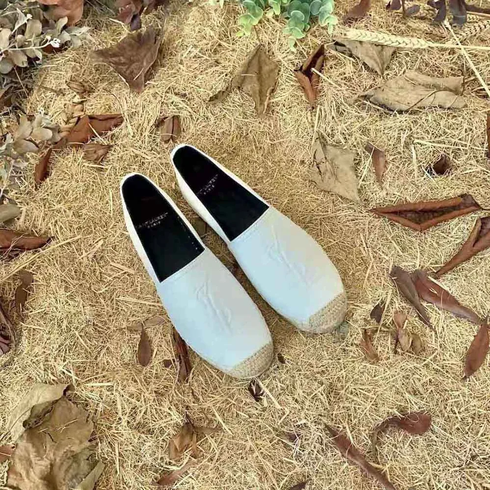 Saint Laurent YSL Monogram Espadrilles in Lambskin for Women in White