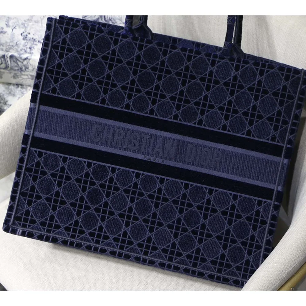 Dior Book Tote Blue Cannage Embroidered Velvet Dior Book Tote Blue Cannage Embroidered Velvet