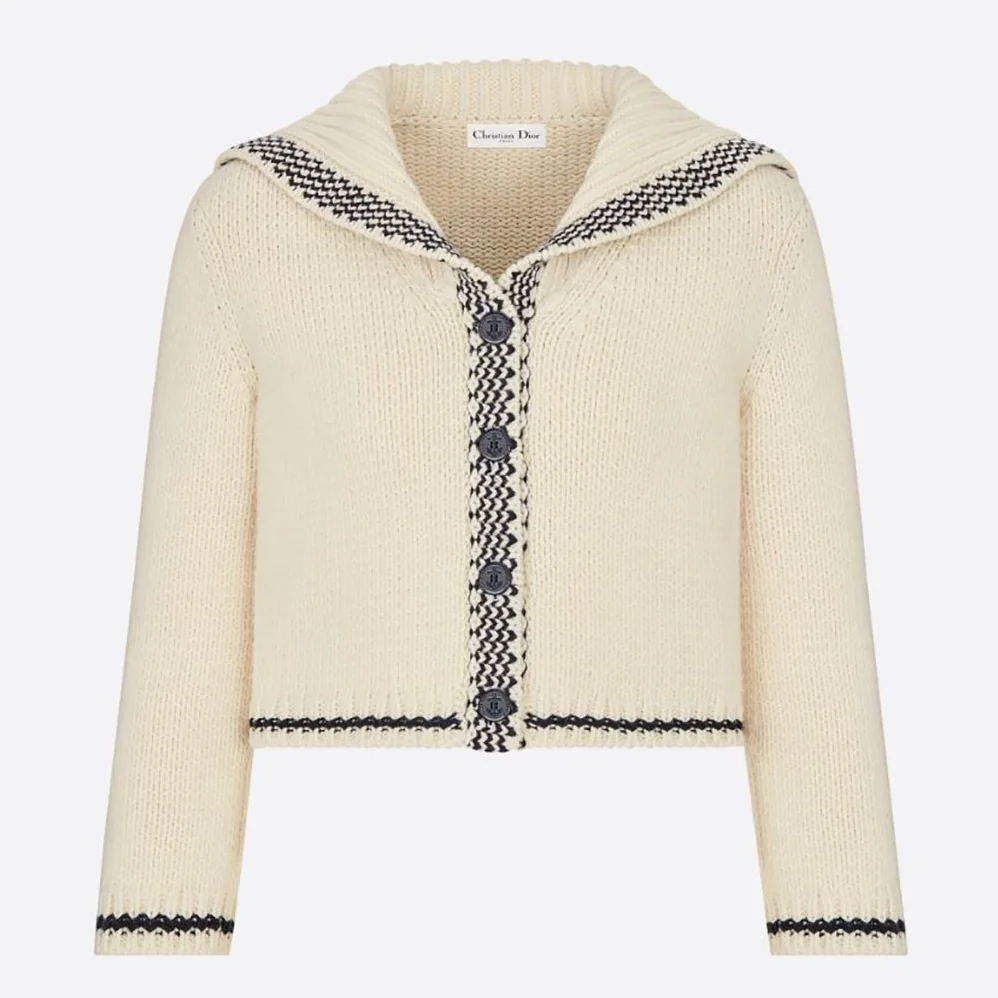 Dior Sailor Collar Cardigan Ecru Wool and Cashmere Knit for Women Dior Sailor Collar Cardigan Ecru Wool and Cashmere Knit for Women