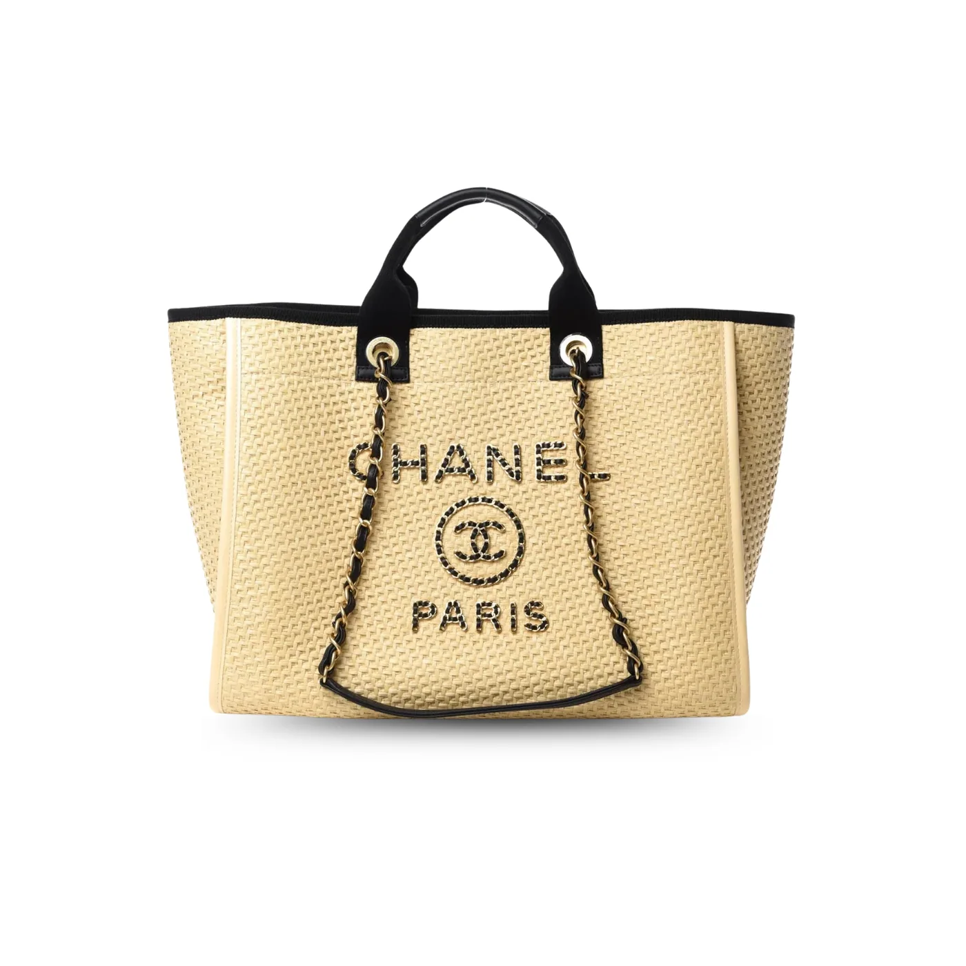 Chanel Deauville Medium Tote Bag in Beige Raffia Gold Hardware