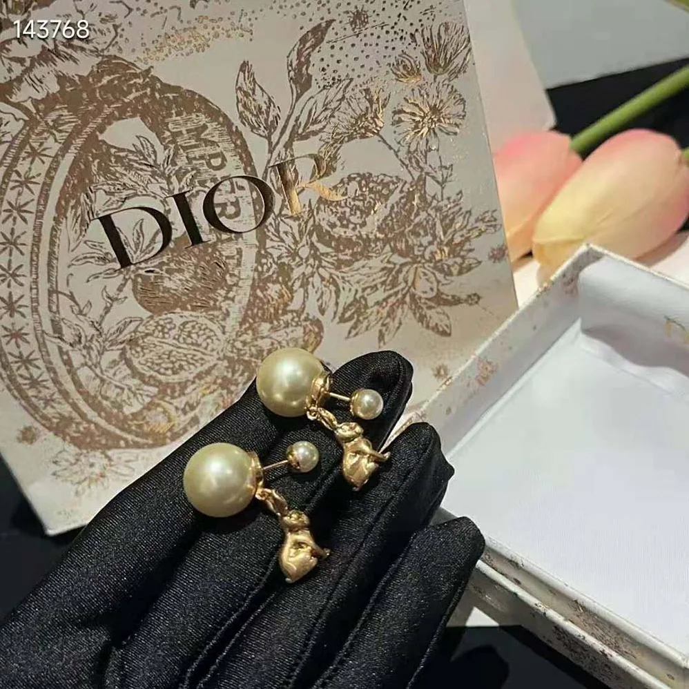 Dior Tribales Earrings Gold-Finish Metal and White Resin Pearls for Women