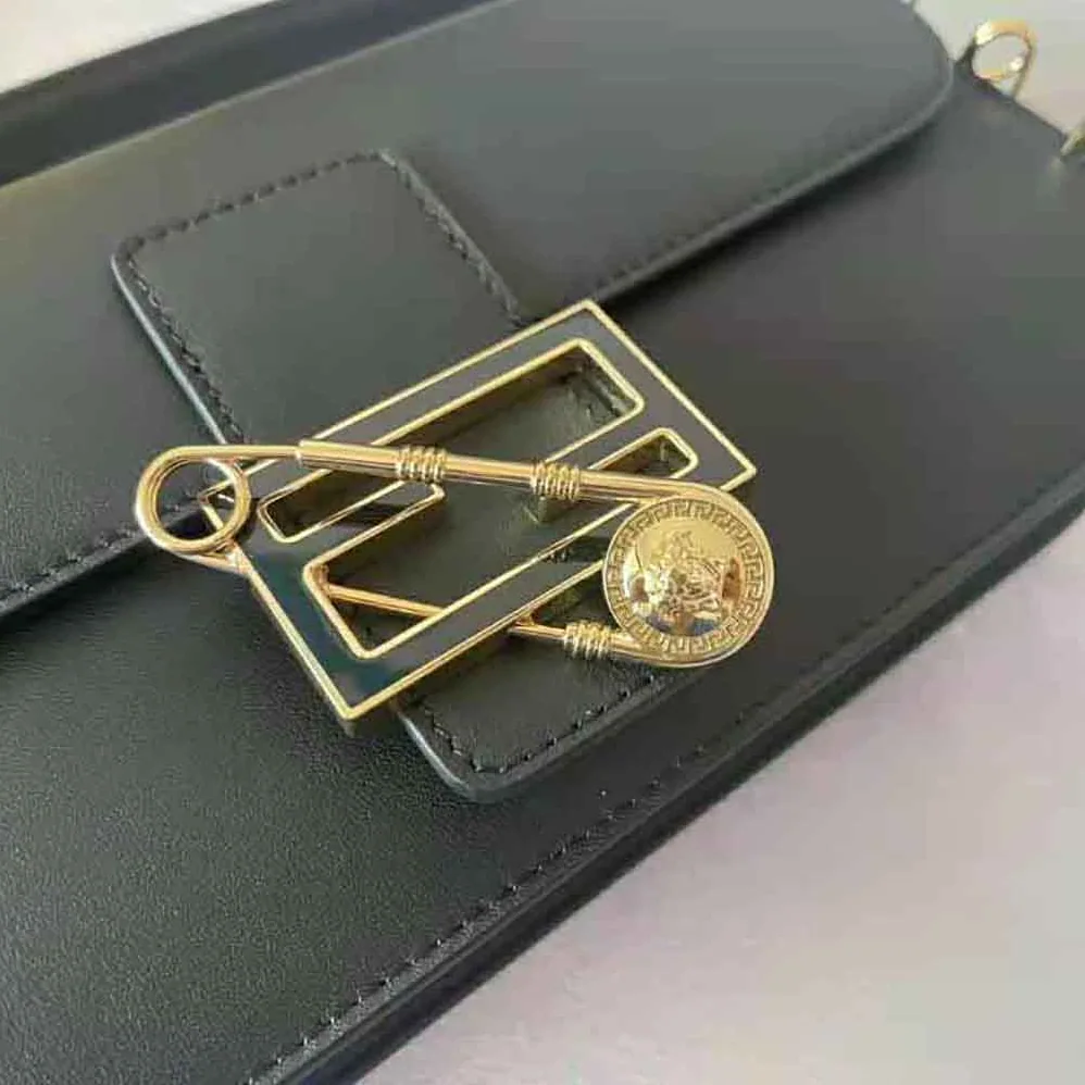 Fendi Baguette Brooch Fendace Black Leather Bag for Women